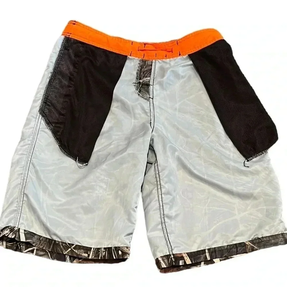 ❤️ 2/$11 Boys Camo No Liner Swim Suit Trunks Tan Camouflage Orange size 18 XL